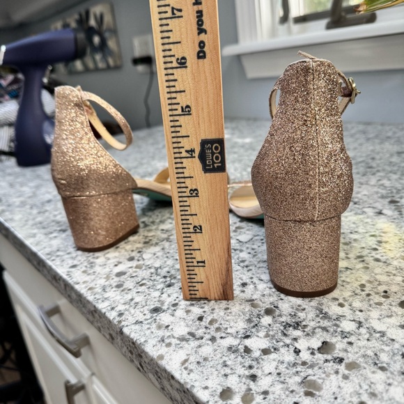 Betsey Johnson Champagne Glitter Heels Open Toe Ankle Strap Size 8 Party Festive - Picture 8 of 12